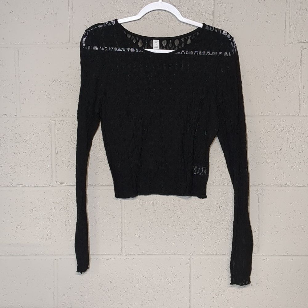 Arizona Women's Juniors Boatneck Sheer Lace Longsleeve Fitted Top Whimsigoth